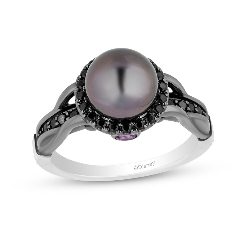 Main Image 1 of Enchanted Disney Villains Ursula Tahitian Cultured Pearl, Amethyst and 1/3 CT. T.W. Diamond Ring in 14K White Gold