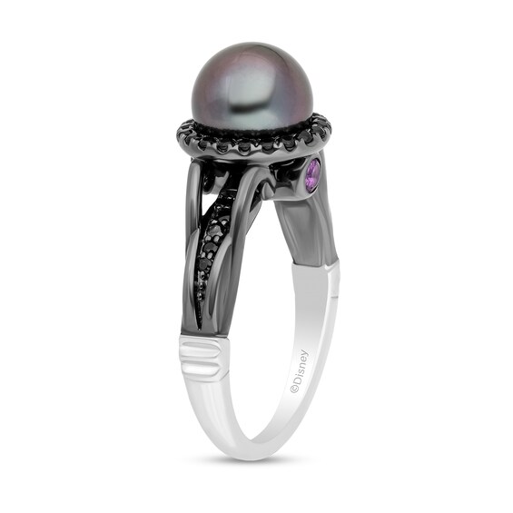 Enchanted Disney Villains Ursula Tahitian Cultured Pearl, Amethyst and 1/3 CT. T.w. Diamond Ring in 14K White Gold