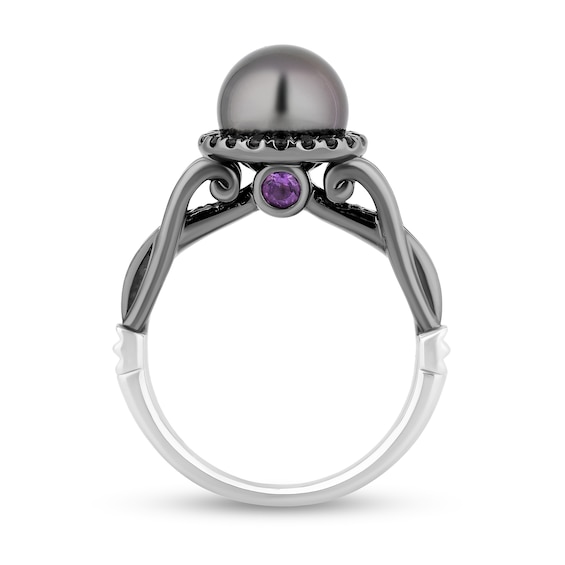 Enchanted Disney Villains Ursula Tahitian Cultured Pearl, Amethyst and 1/3 CT. T.w. Diamond Ring in 14K White Gold