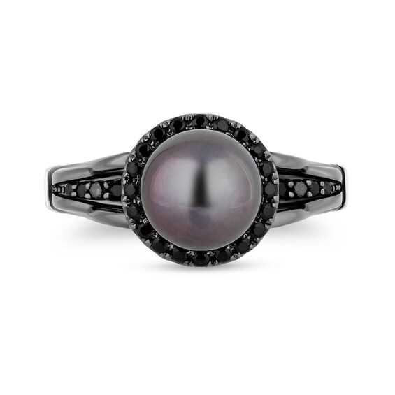 Enchanted Disney Villains Ursula Tahitian Cultured Pearl, Amethyst and 1/3 CT. T.w. Diamond Ring in 14K White Gold