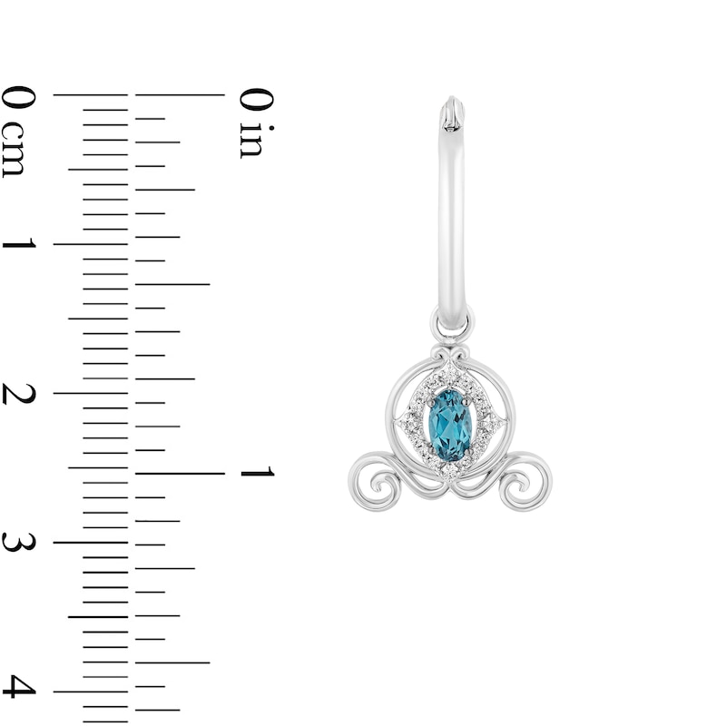 Enchanted Disney Cinderella Blue Topaz and 1/10 CT. T.W. Diamond Carriage Dangle Hoop Earrings in Sterling Silver