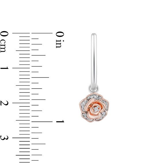 Enchanted Disney Belle 1/10 CT. T.w. Diamond Rose Drop Earrings in Sterling Silver and 10K Rose Gold