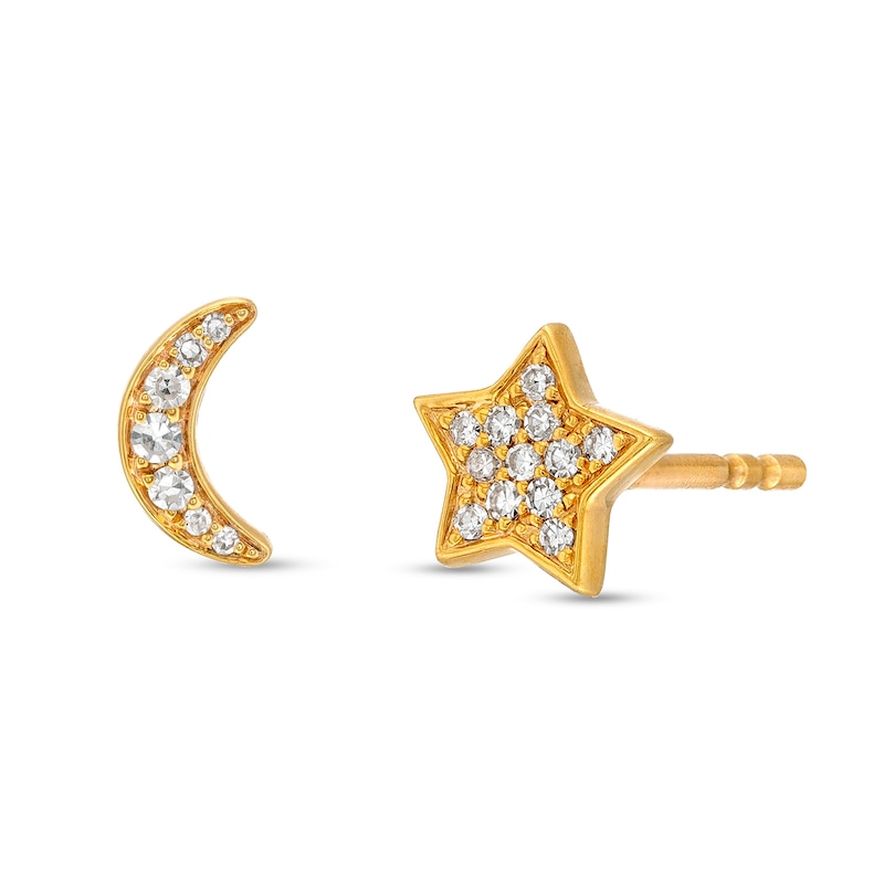 Main Image 1 of 1/10 CT. T.W. Diamond Star and Moon Stud Earrings in 10K Gold