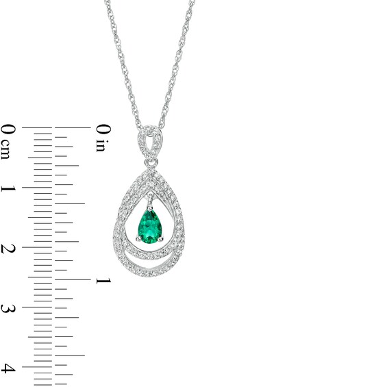 Pear-Shaped Lab-Created Emerald and White Sapphire Frame Intertwined Pendant in Sterling Silver