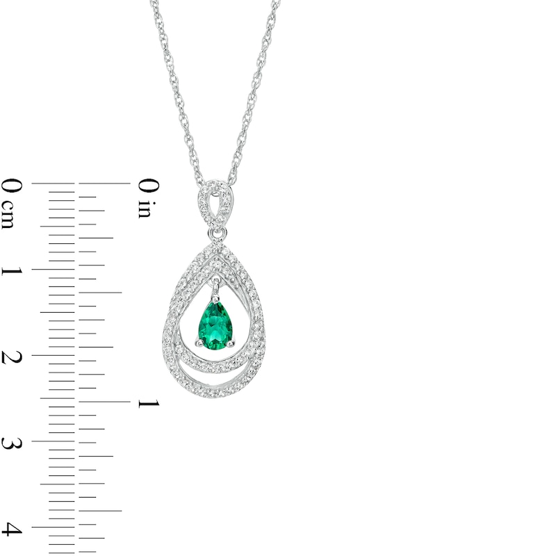 Main Image 3 of Pear-Shaped Lab-Created Emerald and White Sapphire Frame Intertwined Pendant in Sterling Silver