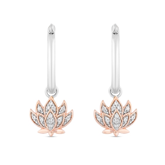 Enchanted Disney Jasmine 1/10 CT. T.w. Diamond Flower Drop Earrings in Sterling Silver and 10K Rose Gold