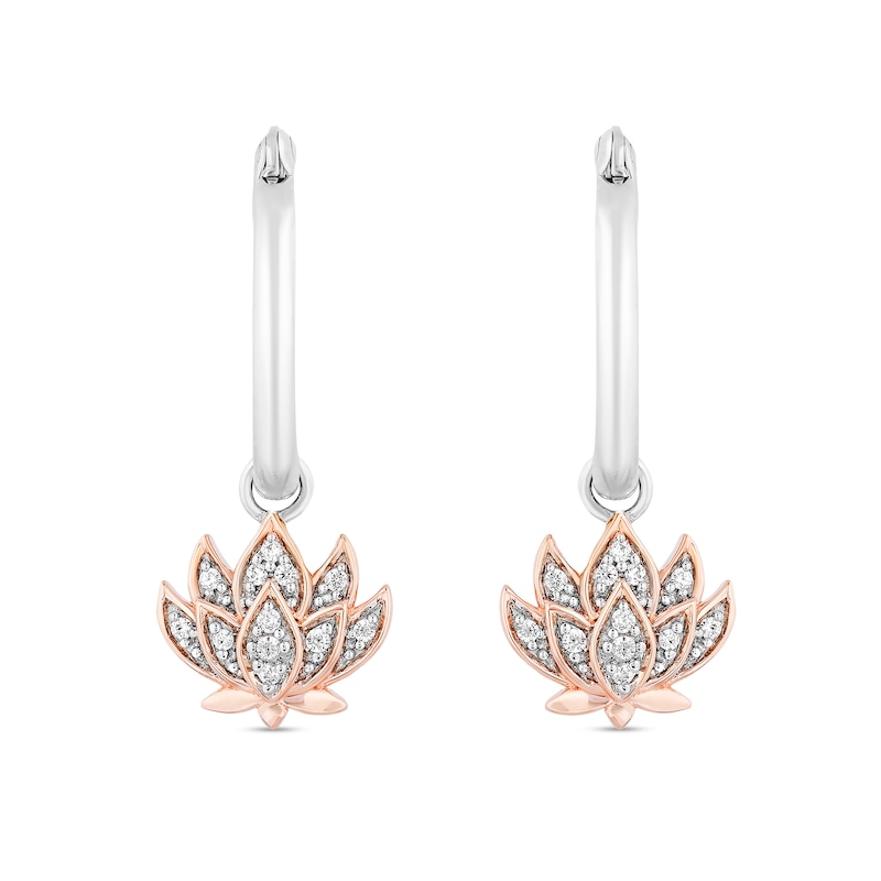 Enchanted Disney Jasmine 1/10 CT. T.W. Diamond Flower Drop Earrings in Sterling Silver and 10K Rose Gold