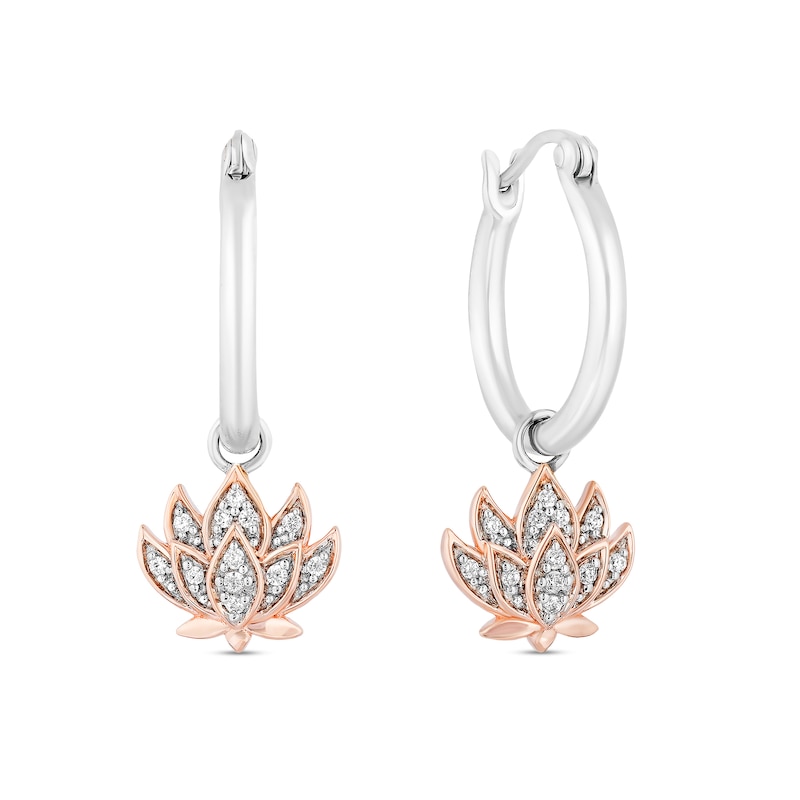 Enchanted Disney Jasmine 1/10 CT. T.W. Diamond Flower Drop Earrings in Sterling Silver and 10K Rose Gold