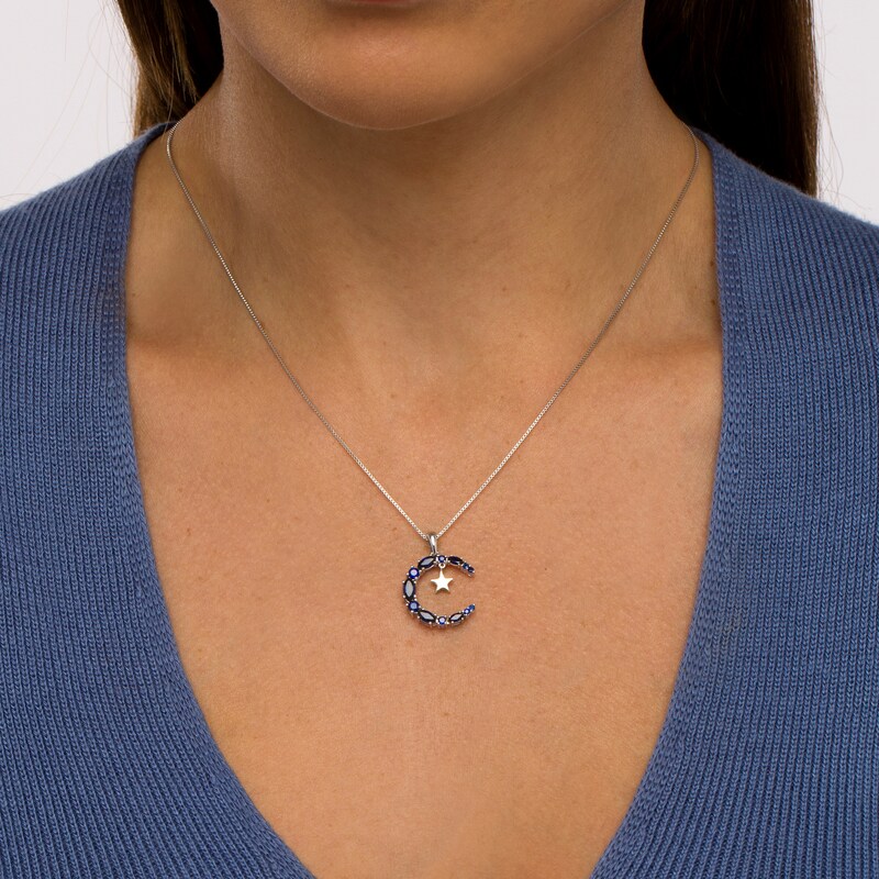 Main Image 2 of Marquise and Round Blue Lab-Created Sapphire Star and Moon Pendant in Sterling Silver with 10K Gold Plate