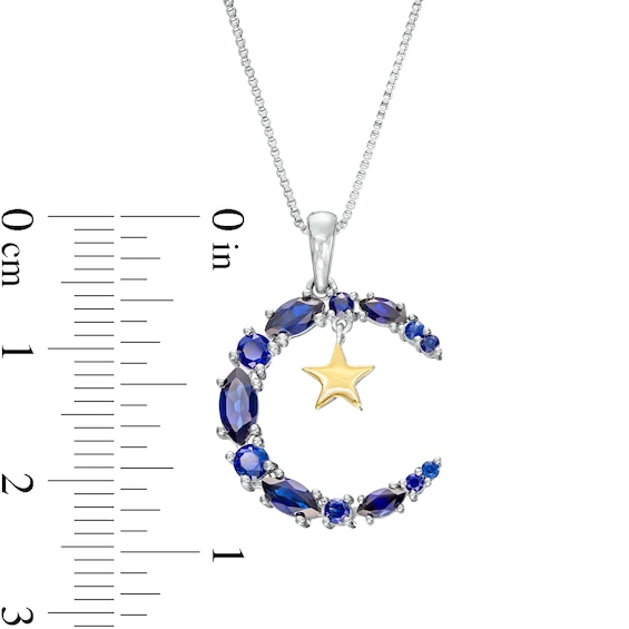 Marquise and Round Blue Lab-Created Sapphire Star and Moon Pendant in Sterling Silver with 10K Gold Plate