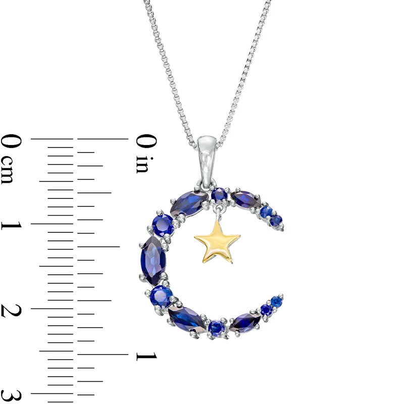 Main Image 3 of Marquise and Round Blue Lab-Created Sapphire Star and Moon Pendant in Sterling Silver with 10K Gold Plate