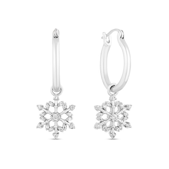 Enchanted Disney Elsa 1/5 CT. T.w. Diamond Snowflake Drop Earrings in Sterling Silver