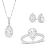 Thumbnail Image 1 of Pear-Shaped White Lab-Created Sapphire Pendant, Earrings and Ring Set in Sterling Silver