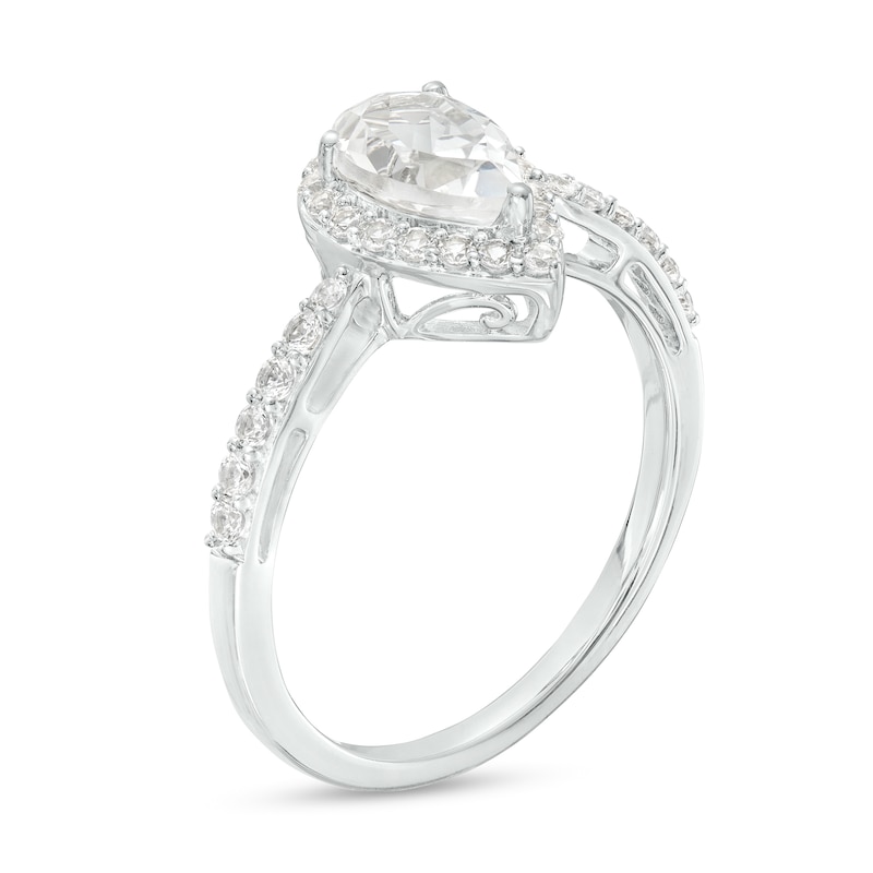 Main Image 3 of Pear-Shaped White Lab-Created Sapphire Pendant, Earrings and Ring Set in Sterling Silver