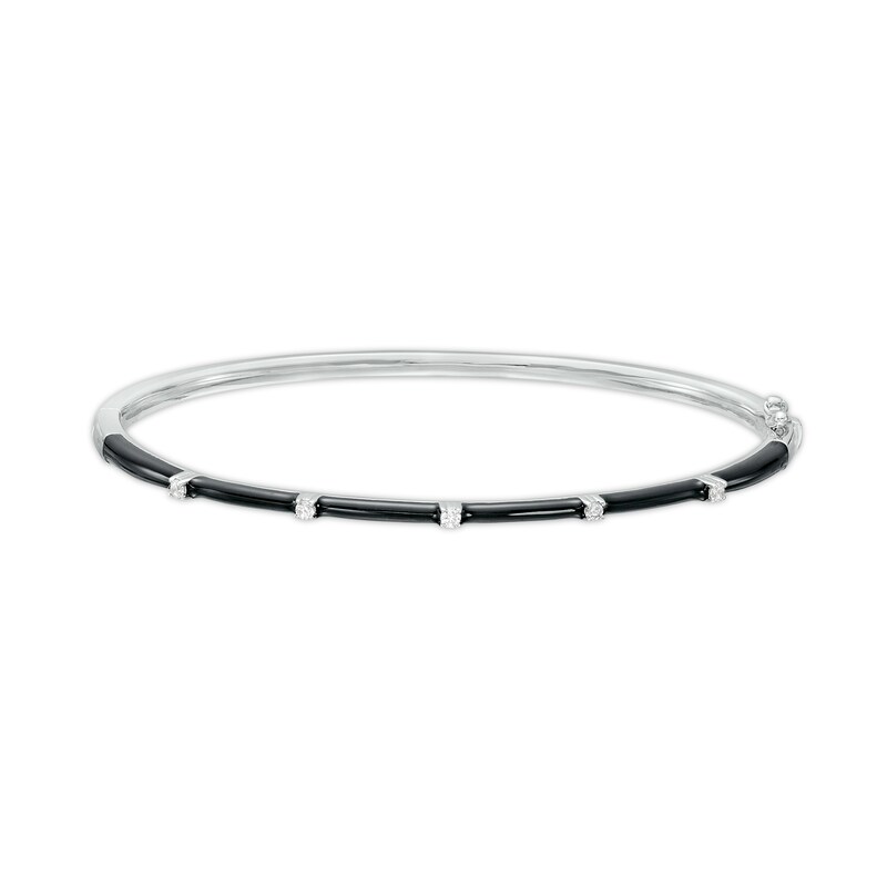 Main Image 1 of 1/10 CT. T.W. Diamond Five Stone Black Enamel Cuff in Sterling Silver