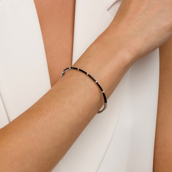 1/10 CT. T.w. Diamond Five Stone Black Enamel Cuff in Sterling Silver