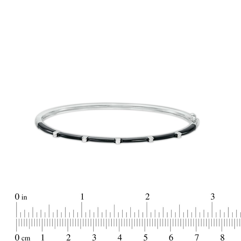 Main Image 3 of 1/10 CT. T.W. Diamond Five Stone Black Enamel Cuff in Sterling Silver