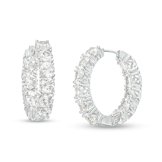 4.5mm White Lab-Created Sapphire Hoop Earrings in Sterling Silver