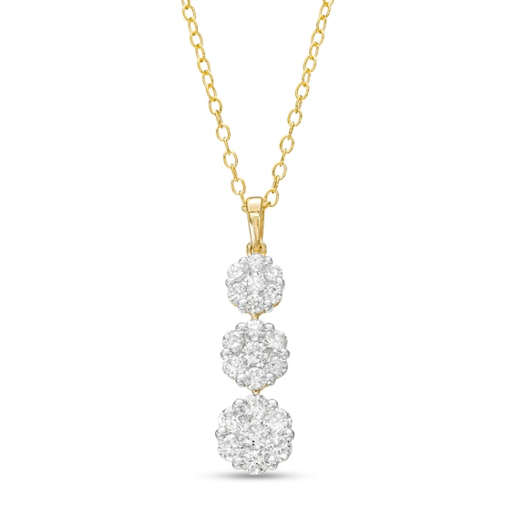 1 CT. T.w. Multi-Diamond Graduated Flower Trio Pendant in 10K Gold