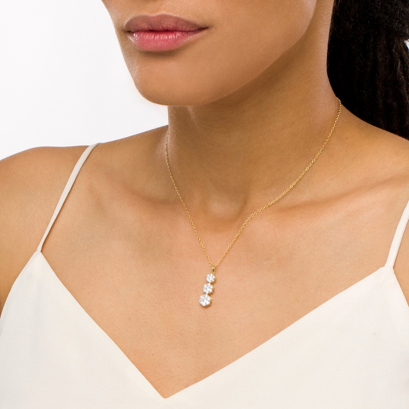 Main Image 2 of 1 CT. T.W. Multi-Diamond Graduated Flower Trio Pendant in 10K Gold