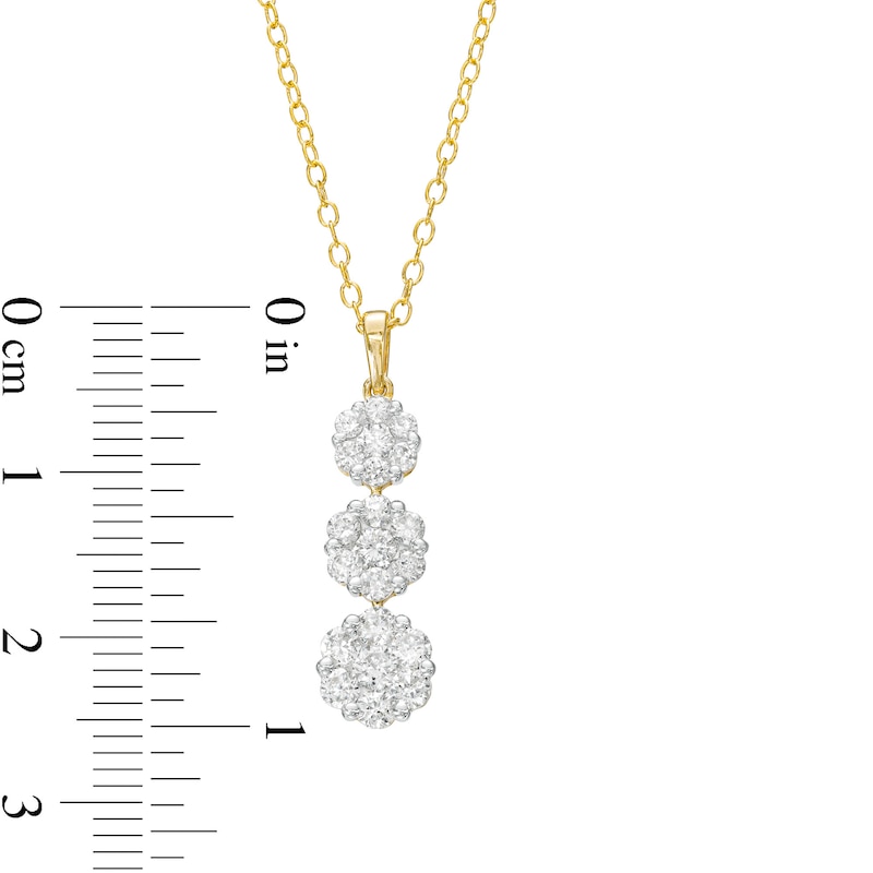 Main Image 3 of 1 CT. T.W. Multi-Diamond Graduated Flower Trio Pendant in 10K Gold