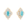 Enchanted Disney Jasmine Oval Swiss Blue Topaz and 1/6 CT. T.W. Diamond Arabesque Frame Stud Earrings in 10K Gold