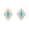 Enchanted Disney Jasmine Oval Swiss Blue Topaz and 1/6 CT. T.W. Diamond Arabesque Frame Stud Earrings in 10K Gold