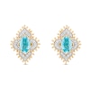 Thumbnail Image 1 of Enchanted Disney Jasmine Oval Swiss Blue Topaz and 1/6 CT. T.W. Diamond Arabesque Frame Stud Earrings in 10K Gold