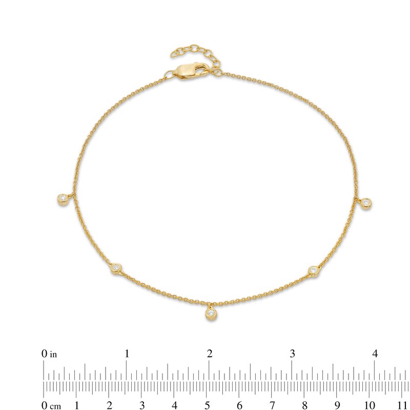 Main Image 4 of 1/10 CT. T.W. Diamond Five Stone Station Anklet in 10K Gold – 10"