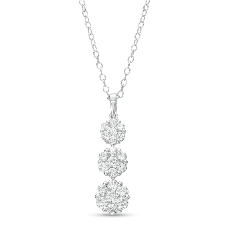 Main Image 1 of 1 CT. T.W. Multi-Diamond Graduated Flower Trio Pendant in 10K White Gold