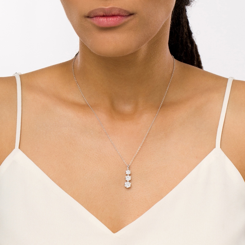 Main Image 2 of 1 CT. T.W. Multi-Diamond Graduated Flower Trio Pendant in 10K White Gold