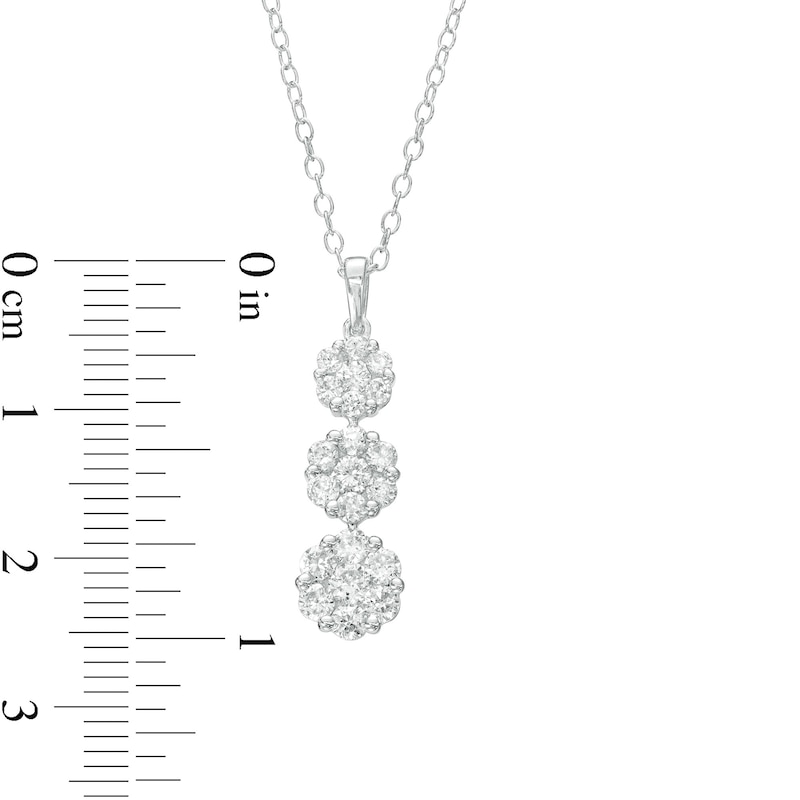 Main Image 3 of 1 CT. T.W. Multi-Diamond Graduated Flower Trio Pendant in 10K White Gold