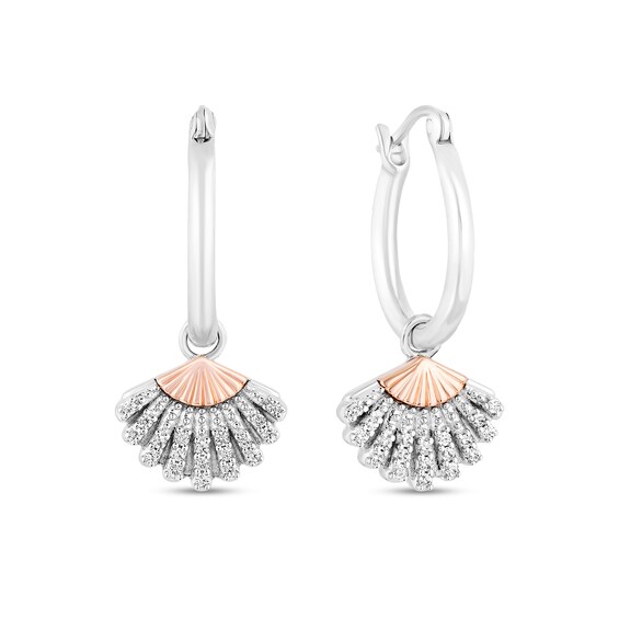 Enchanted Disney Ariel 1/8 CT. T.w. Diamond Seashell Drop Earrings in Sterling Silver and 10K Rose Gold