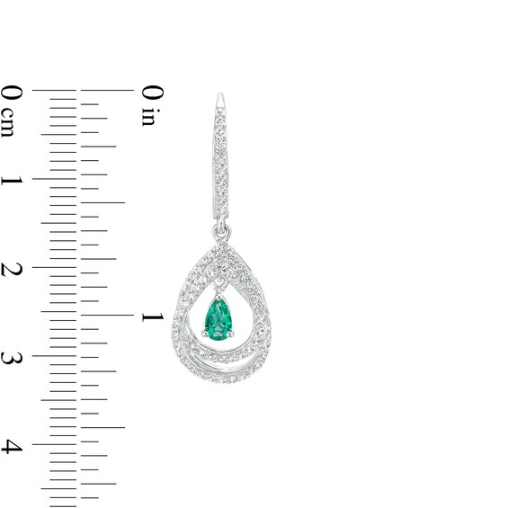 Pear-Shaped Lab-Created Emerald and White Sapphire Intertwined Drop Earrings in Sterling Silver