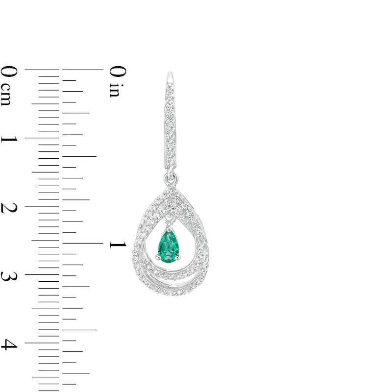 Pear-Shaped Lab-Created Emerald and White Sapphire Intertwined Drop Earrings in Sterling Silver