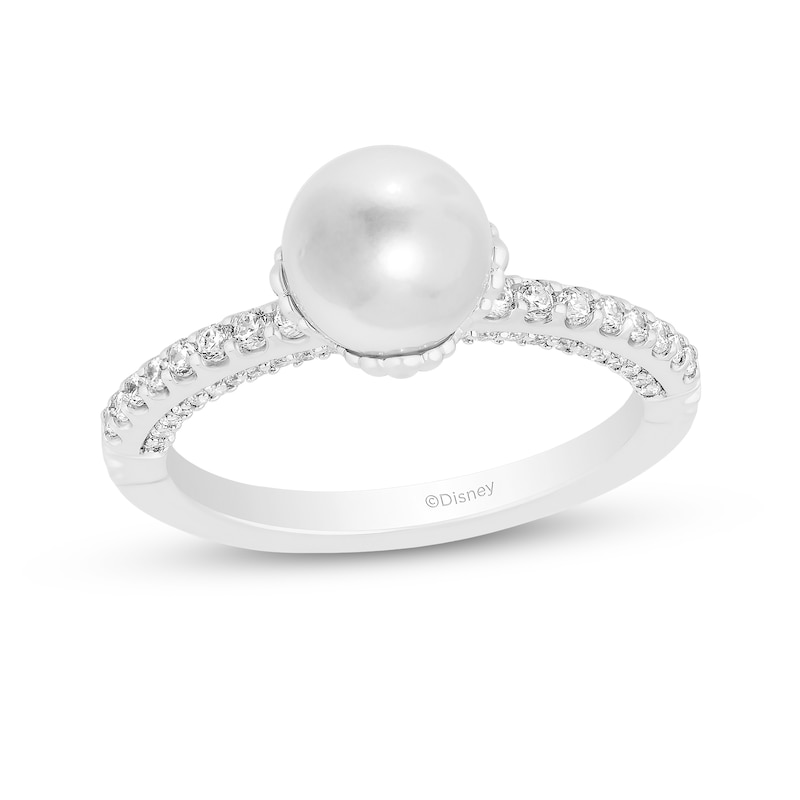 Main Image 1 of Enchanted Disney Ariel 7.0mm Akoya Cultured Pearl and 3/8 CT. T.W. Diamond Engagement Ring in 14K White Gold