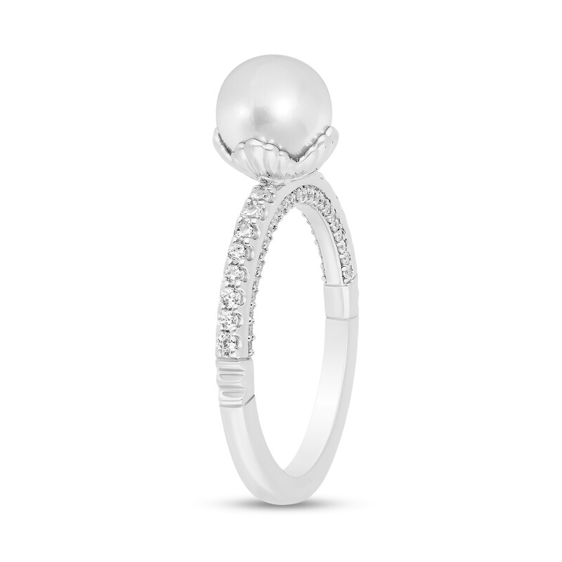 Main Image 2 of Enchanted Disney Ariel 7.0mm Akoya Cultured Pearl and 3/8 CT. T.W. Diamond Engagement Ring in 14K White Gold