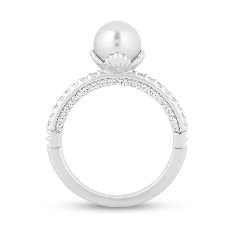 Main Image 3 of Enchanted Disney Ariel 7.0mm Akoya Cultured Pearl and 3/8 CT. T.W. Diamond Engagement Ring in 14K White Gold