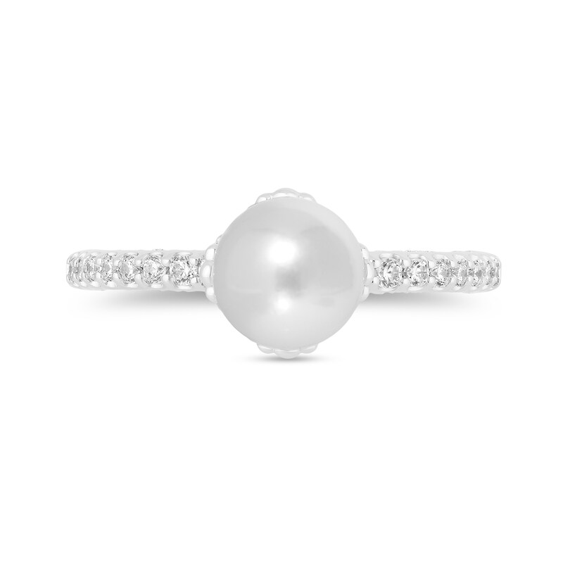 Main Image 4 of Enchanted Disney Ariel 7.0mm Akoya Cultured Pearl and 3/8 CT. T.W. Diamond Engagement Ring in 14K White Gold