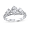 Thumbnail Image 1 of 1 CT. T.W. Marquise and Princess-Cut Diamond Frame Three Stone Split Shank Engagement Ring in 14K White Gold