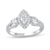 Thumbnail Image 1 of 1-3/8 CT. T.W. Marquise Diamond Frame Three Stone Loop Shank Engagement Ring in 14K White Gold