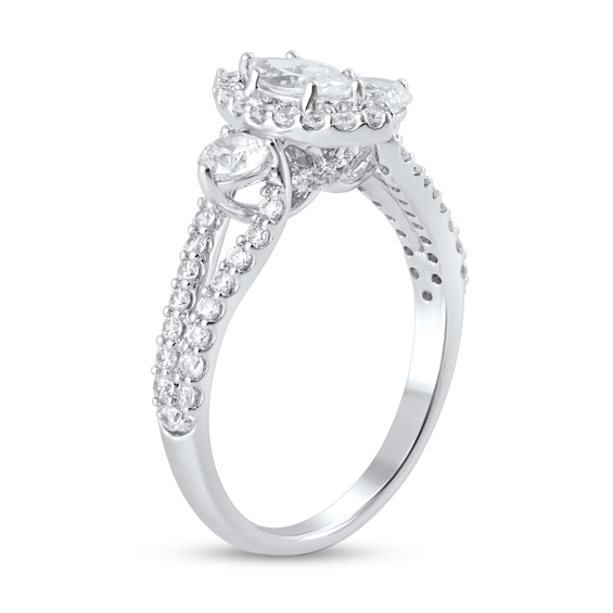 1-3/8 CT. T.w. Marquise Diamond Frame Three Stone Loop Shank Engagement Ring in 14K White Gold