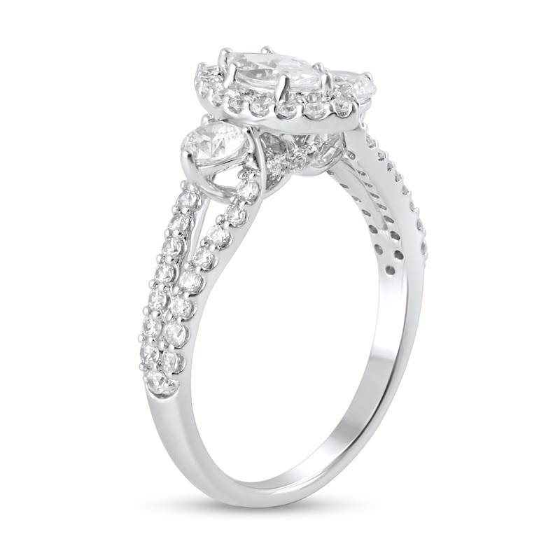 Main Image 2 of 1-3/8 CT. T.W. Marquise Diamond Frame Three Stone Loop Shank Engagement Ring in 14K White Gold