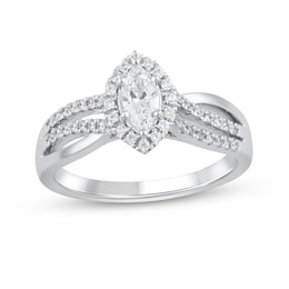 3/4 CT. T.W. Marquise Diamond Frame Triple Row Bypass Split Shank Engagement Ring in 14K White Gold