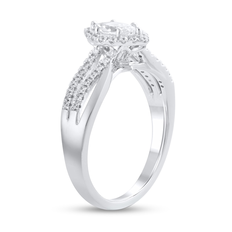 Main Image 2 of 3/4 CT. T.W. Marquise Diamond Frame Triple Row Bypass Split Shank Engagement Ring in 14K White Gold