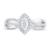 Thumbnail Image 3 of 3/4 CT. T.W. Marquise Diamond Frame Triple Row Bypass Split Shank Engagement Ring in 14K White Gold