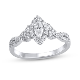 3/4 CT. T.W. Marquise Diamond Frame Tri-Sides Twist Shank Engagement Ring in 14K White Gold