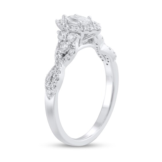 3/4 CT. T.w. Marquise Diamond Frame Tri-Sides Twist Shank Engagement Ring in 14K White Gold