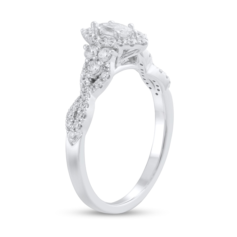 Main Image 2 of 3/4 CT. T.W. Marquise Diamond Frame Tri-Sides Twist Shank Engagement Ring in 14K White Gold