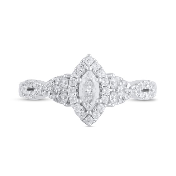 3/4 CT. T.w. Marquise Diamond Frame Tri-Sides Twist Shank Engagement Ring in 14K White Gold
